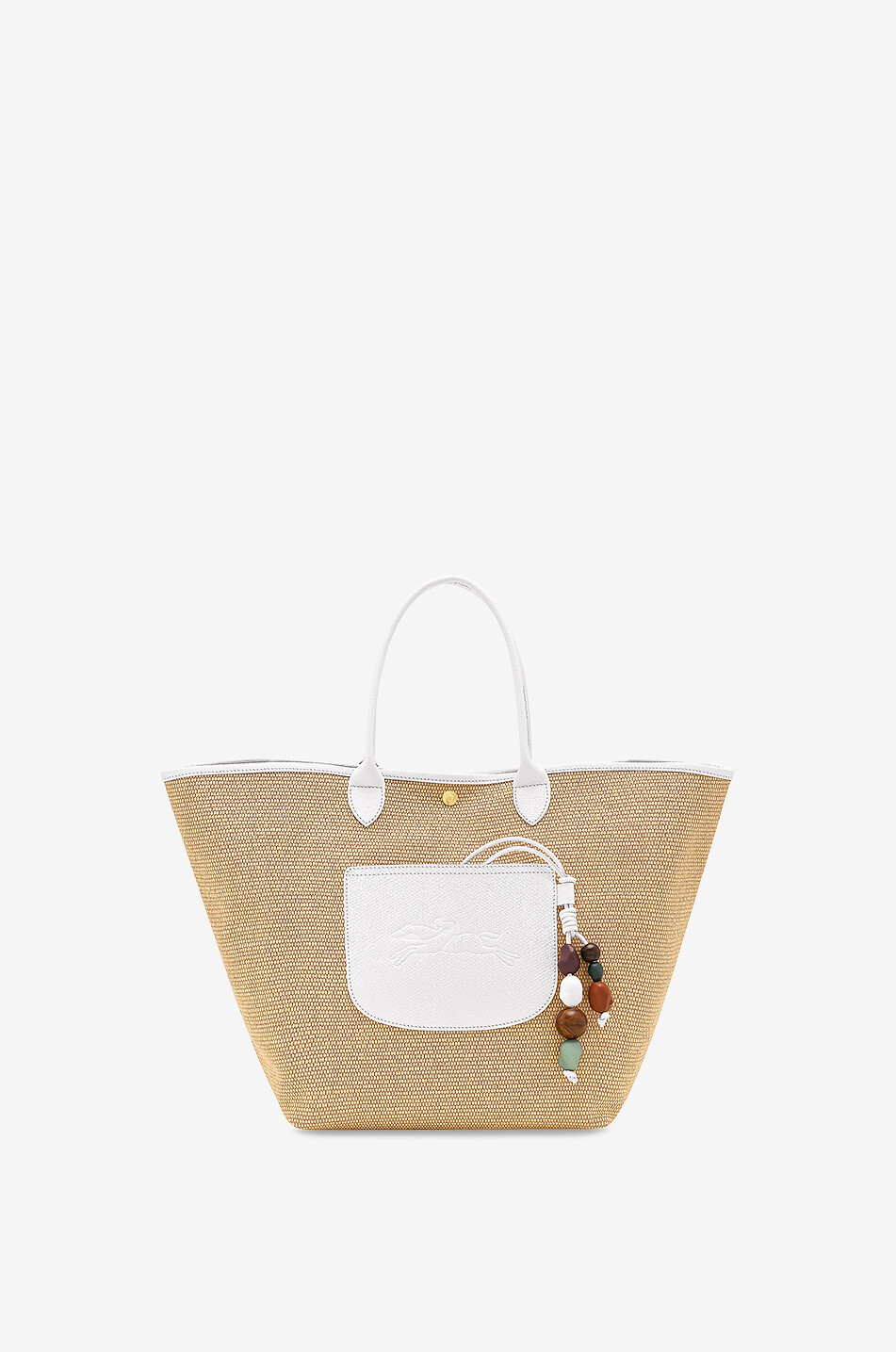 LONGCHAMP Panier effet raphia orné d'un charm Le Pliage Collection M Femme BLANC 1