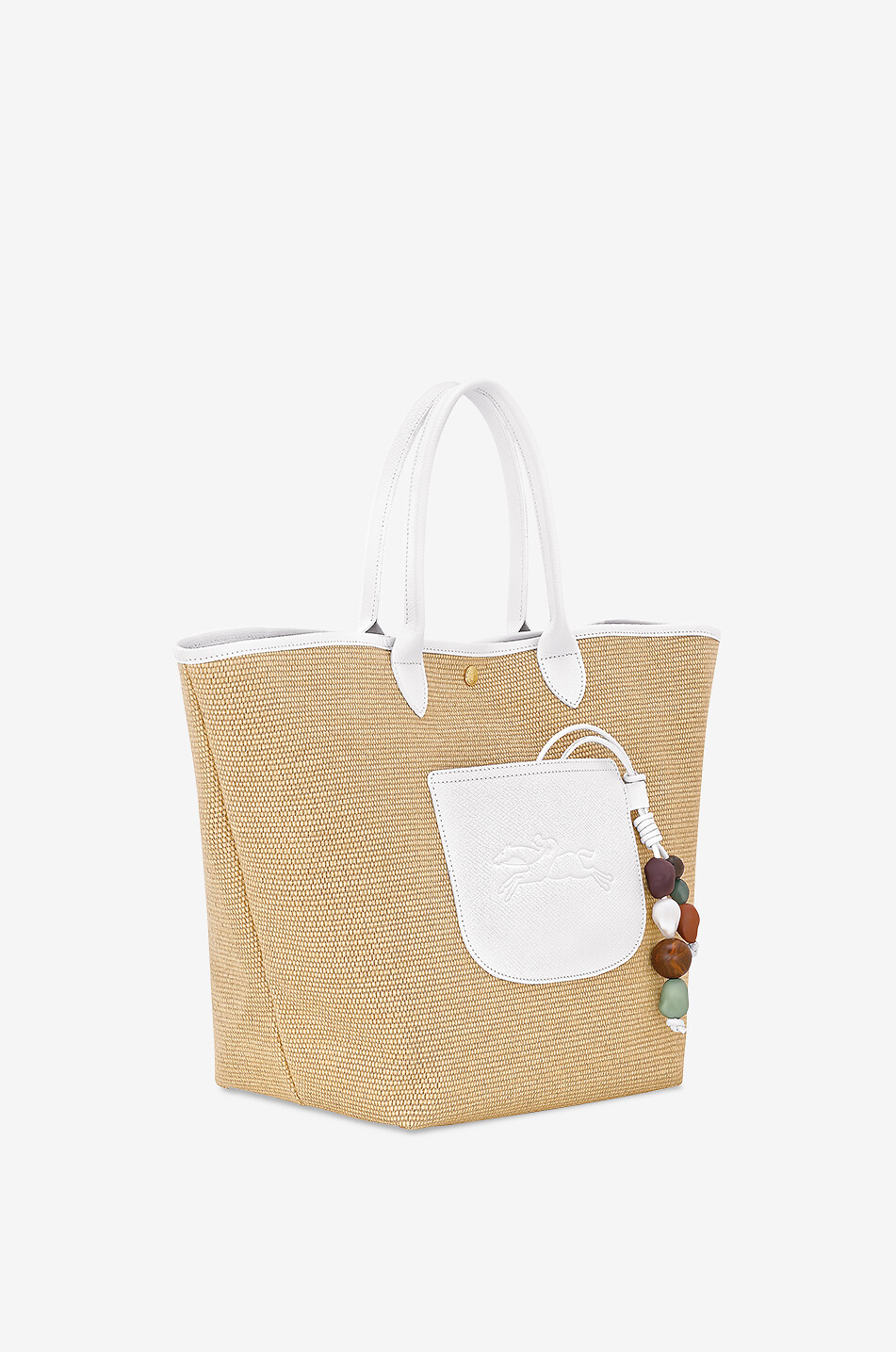 LONGCHAMP Panier effet raphia orné d'un charm Le Pliage Collection M Femme BLANC 2
