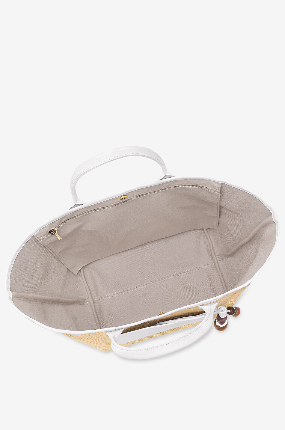 LONGCHAMP Panier effet raphia orné d'un charm Le Pliage Collection M Femme BLANC 5