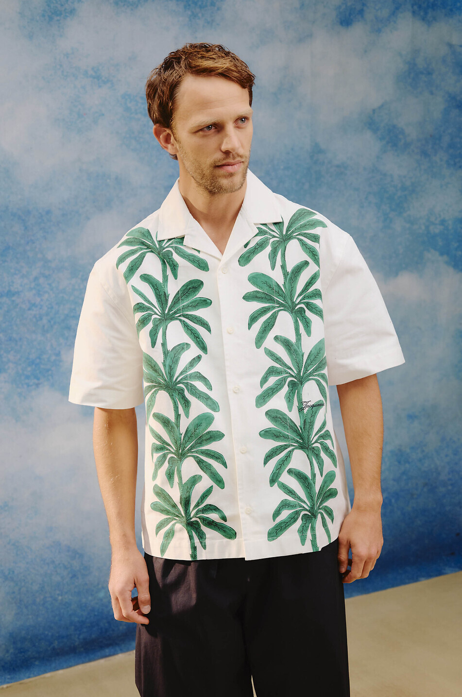 JACQUEMUS Palmen-bedrucktes Kurzarm-Hemd La chemise Jean Herren GRÜN 3