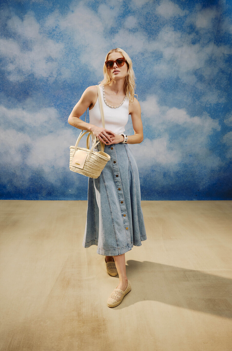 ZIMMERMANN Faded denim flared midi skirt Women BLUE 3