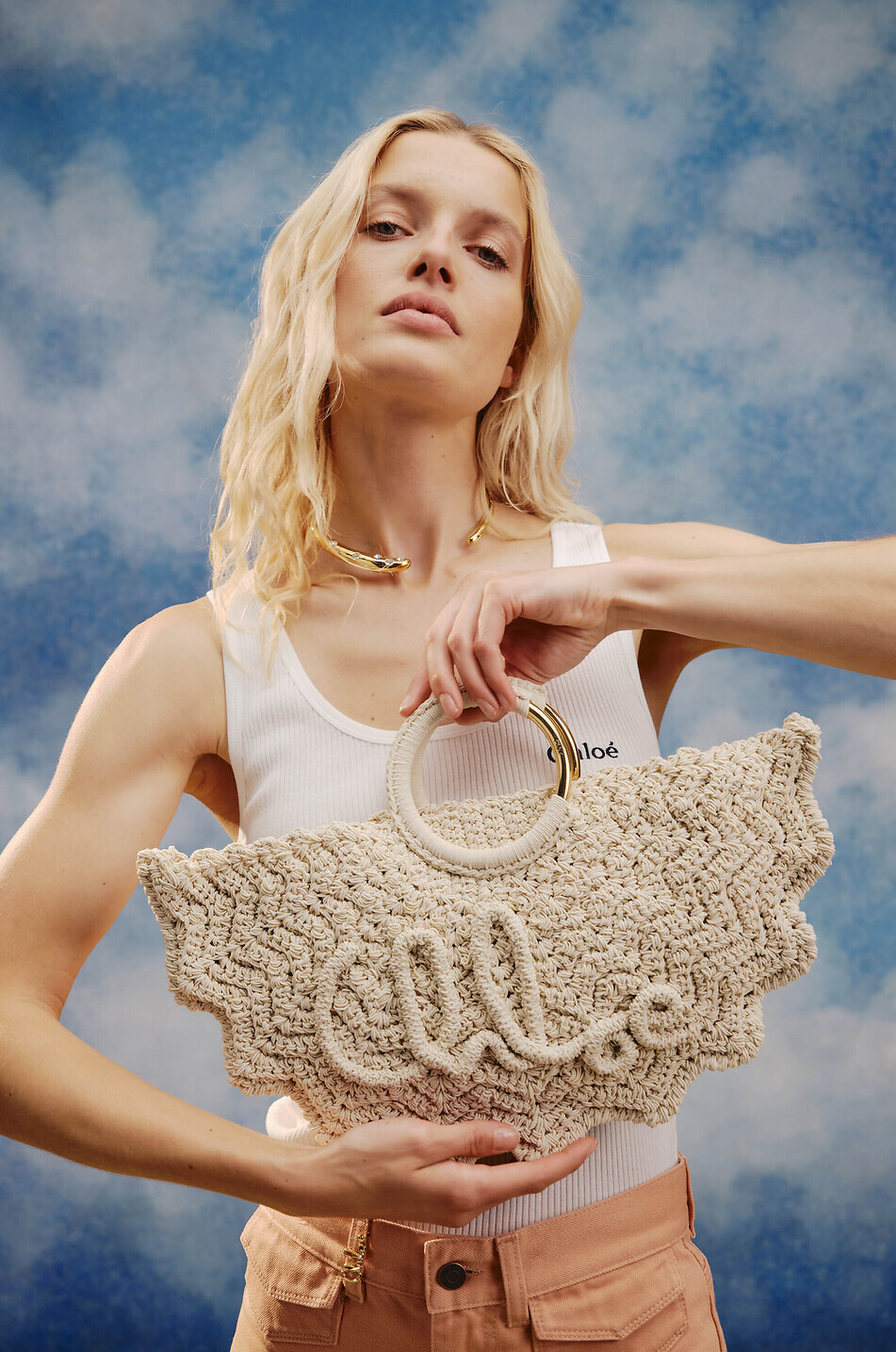 Bracelet Paravent Small crochet tote bag - CHLOE - WHITE