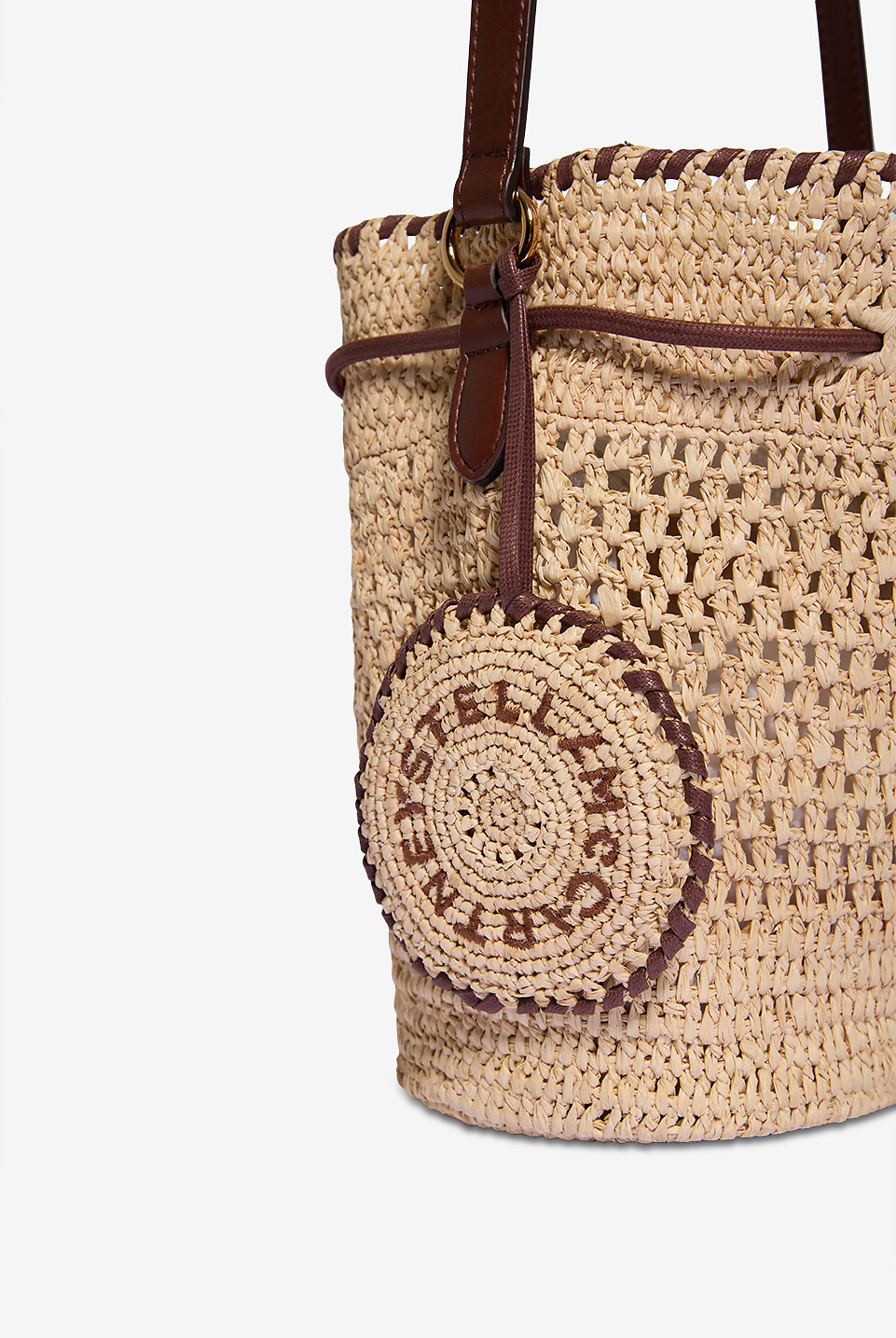 STELLA McCARTNEY Falabella crochet raffia bucket bag Women BEIGE 5