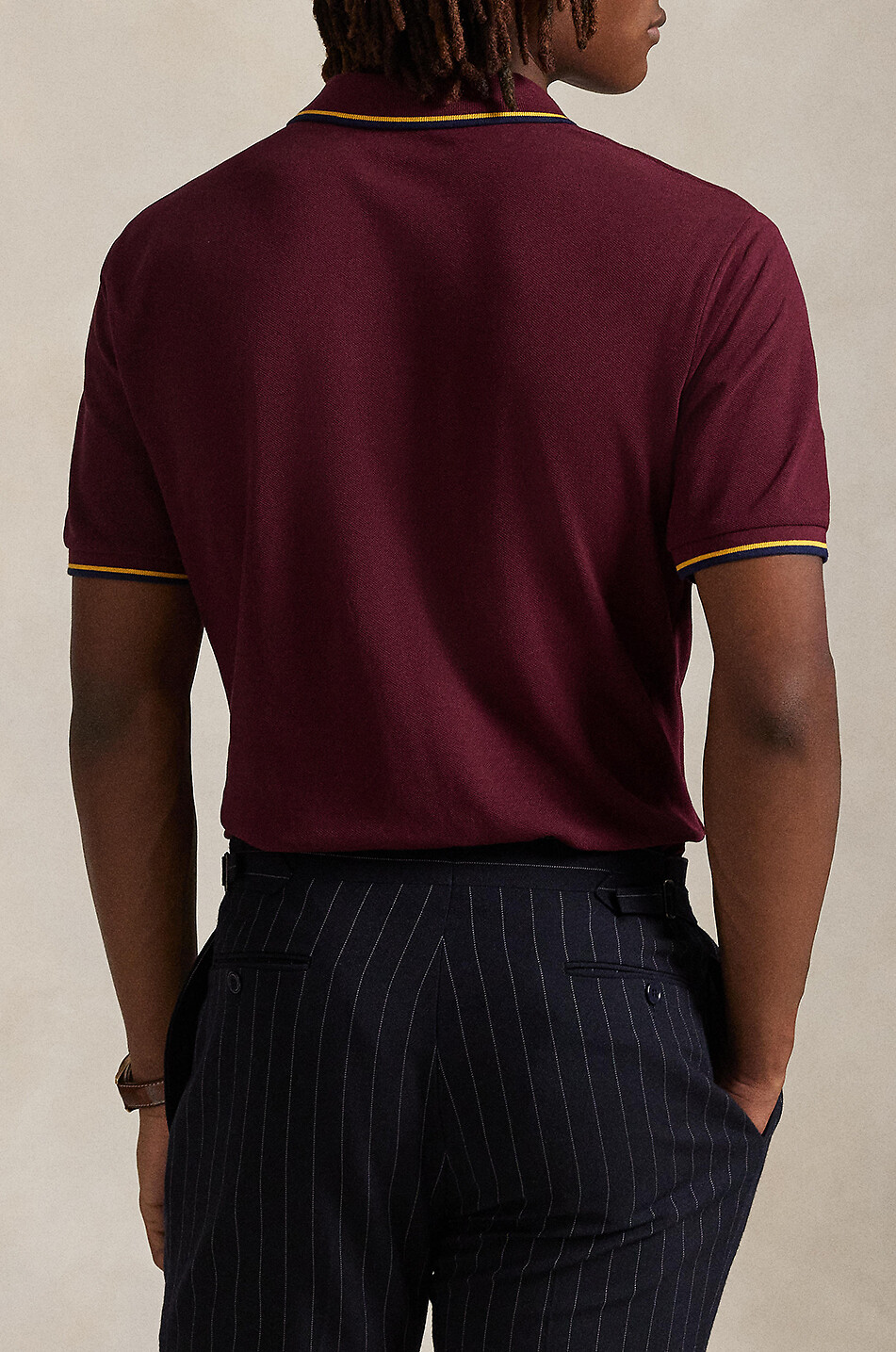 POLO RALPH LAUREN Custom Slim Pony contrast stripe short-sleeved polo shirt Men DARK RED 4