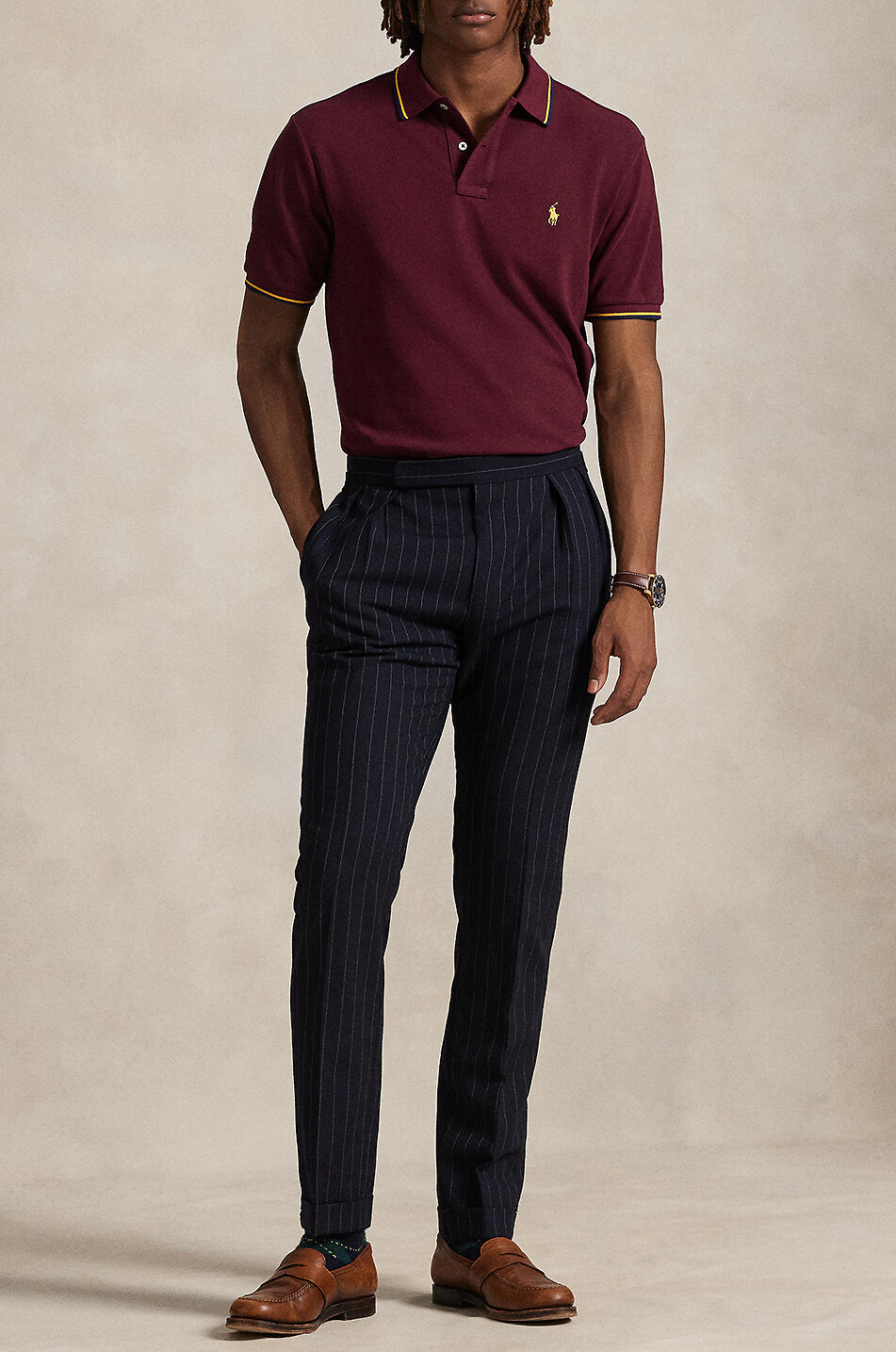POLO RALPH LAUREN Custom Slim Pony contrast stripe short-sleeved polo shirt Men DARK RED 6