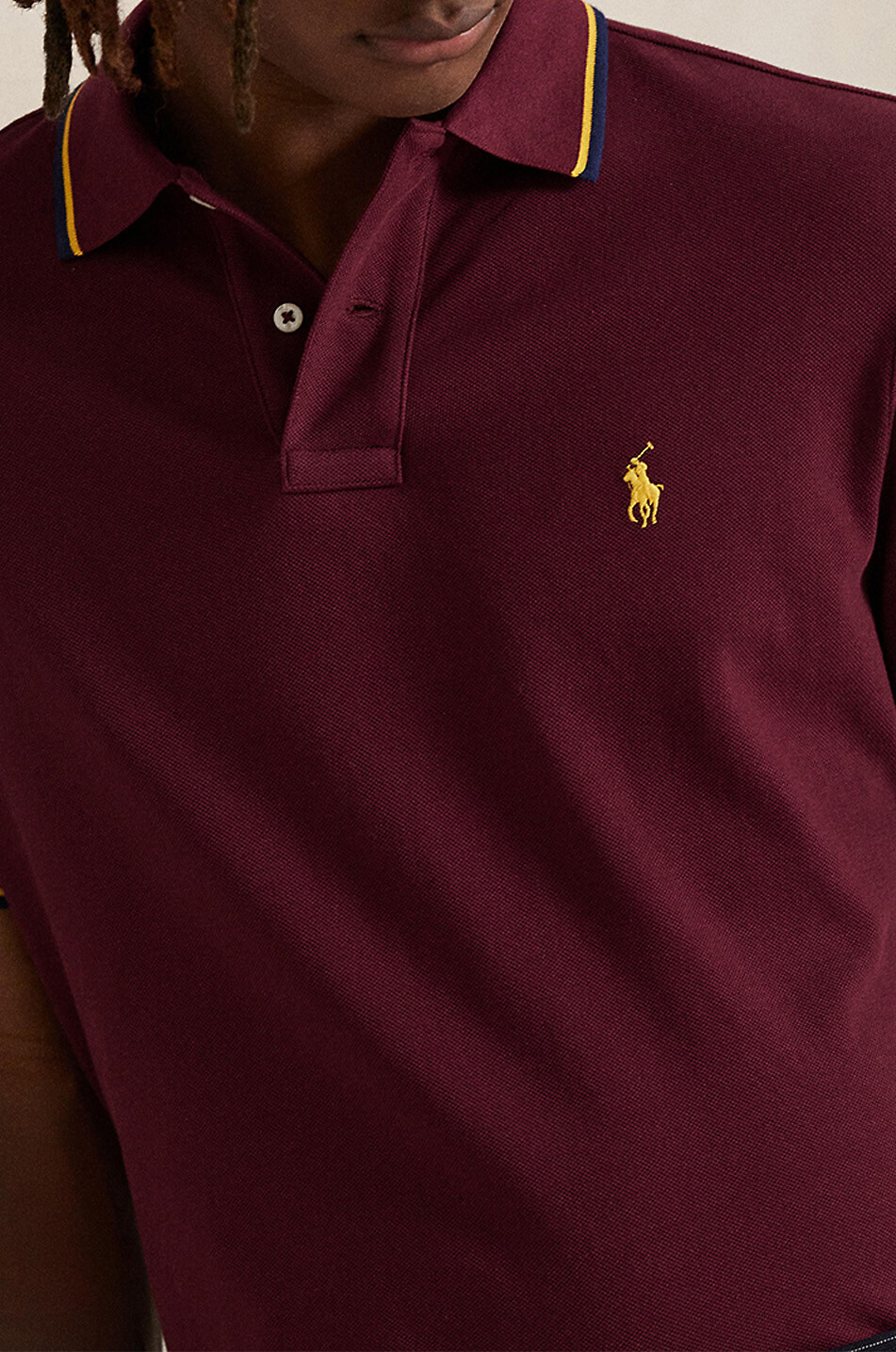 POLO RALPH LAUREN Custom Slim Pony contrast stripe short-sleeved polo shirt Men DARK RED 8