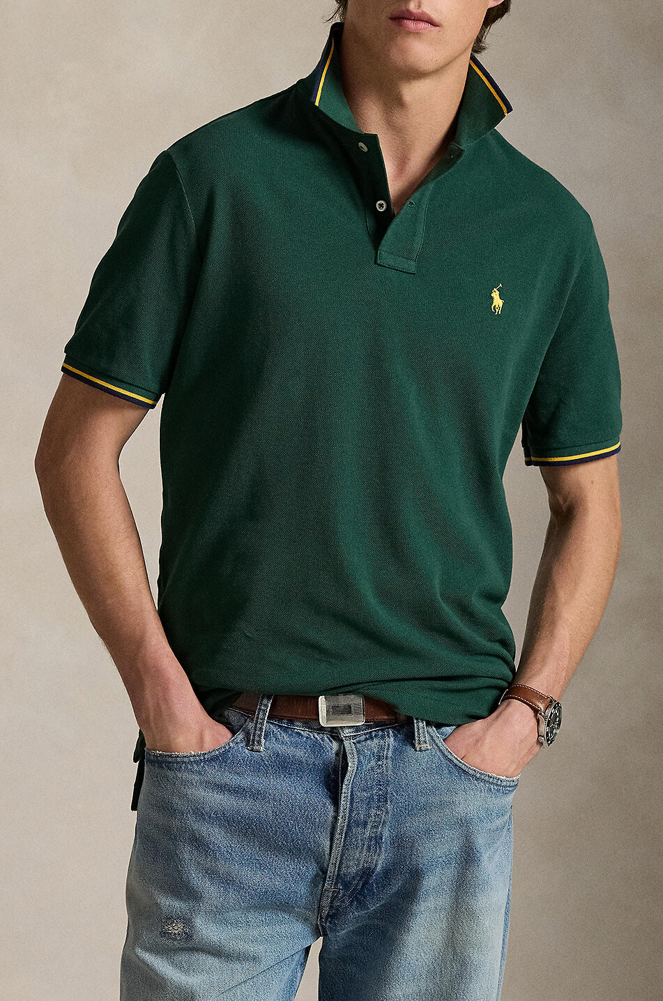 POLO RALPH LAUREN Kurzarm-Polohemd mit Kontrast-Streifen Custom Slim Pony Herren GRÜN 2