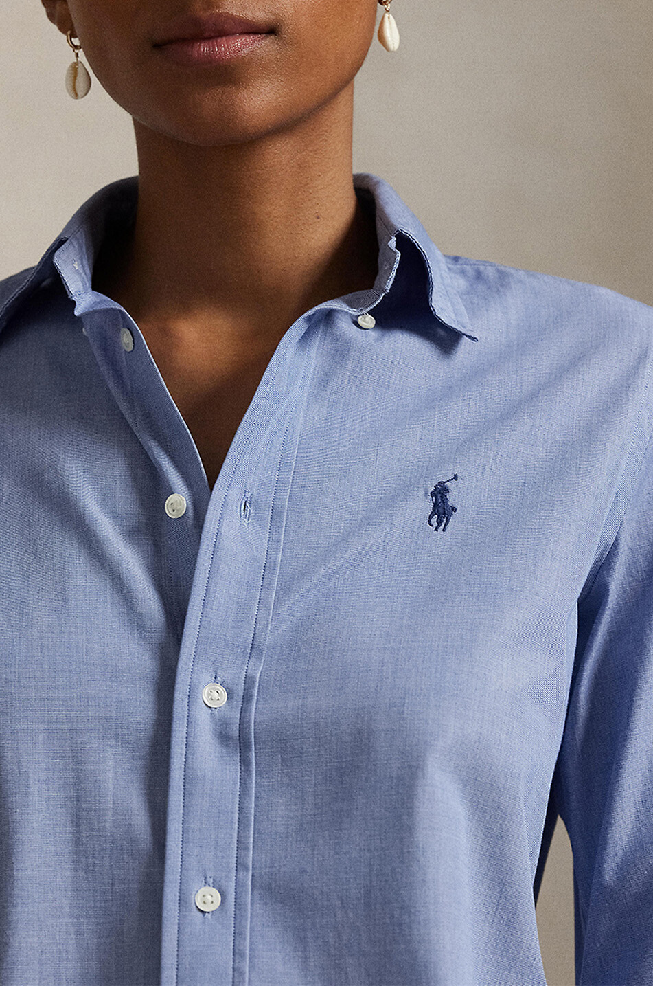 POLO RALPH LAUREN Pony cinched poplin stretch shirt Women LIGHT BLUE 8