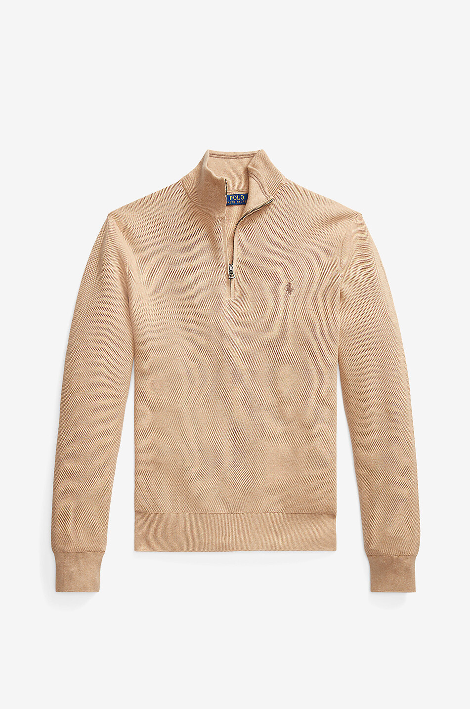 POLO RALPH LAUREN Pull en maille piquée à col montant zippé Pony Homme CAMEL 1