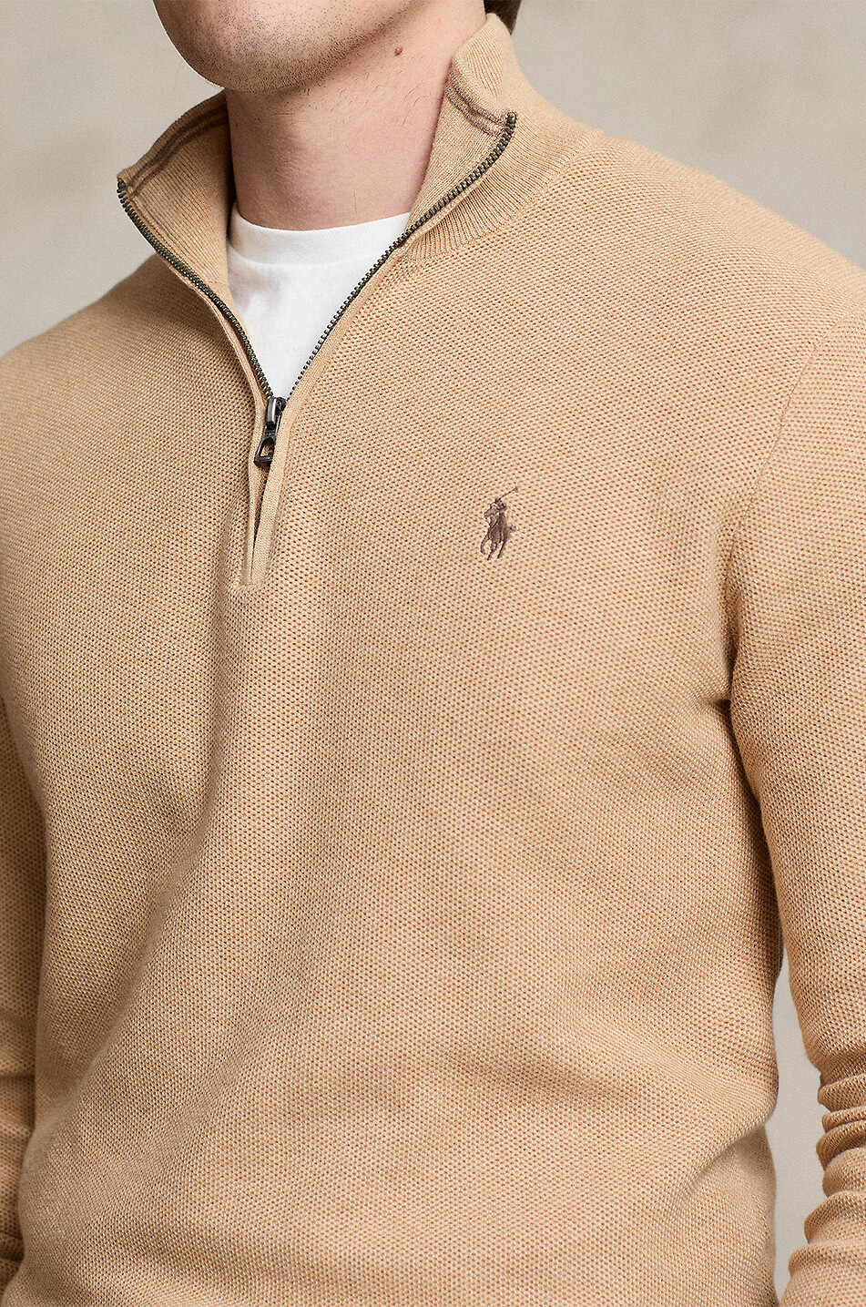 POLO RALPH LAUREN Pull en maille piquée à col montant zippé Pony Homme CAMEL 4