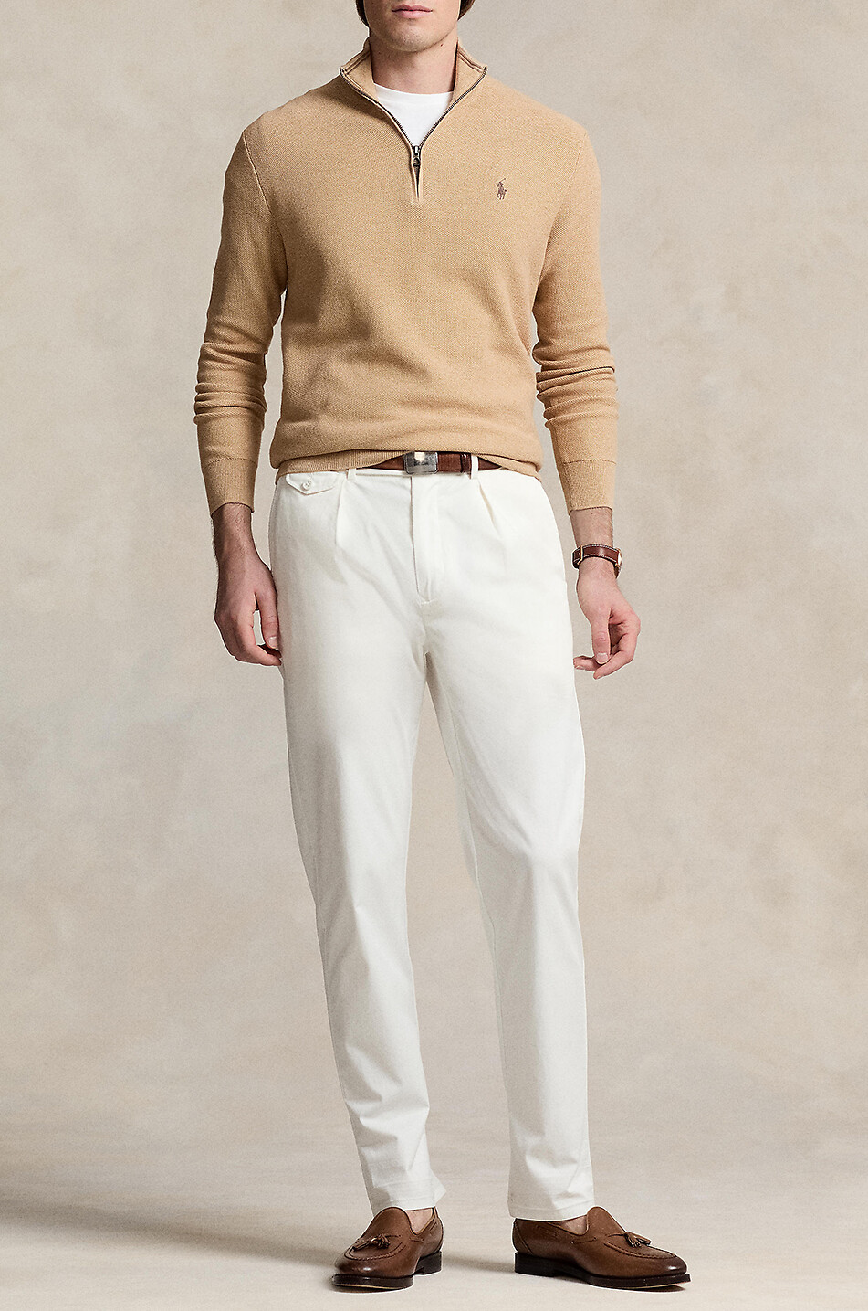 POLO RALPH LAUREN Pull en maille piquée à col montant zippé Pony Homme CAMEL 5