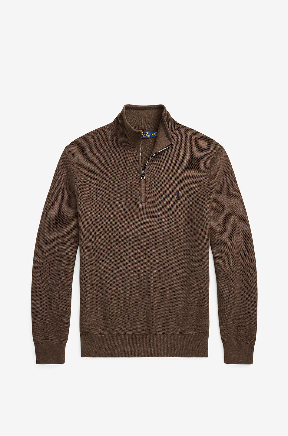 Pony piqué knit half-zip stand-up collar jumper