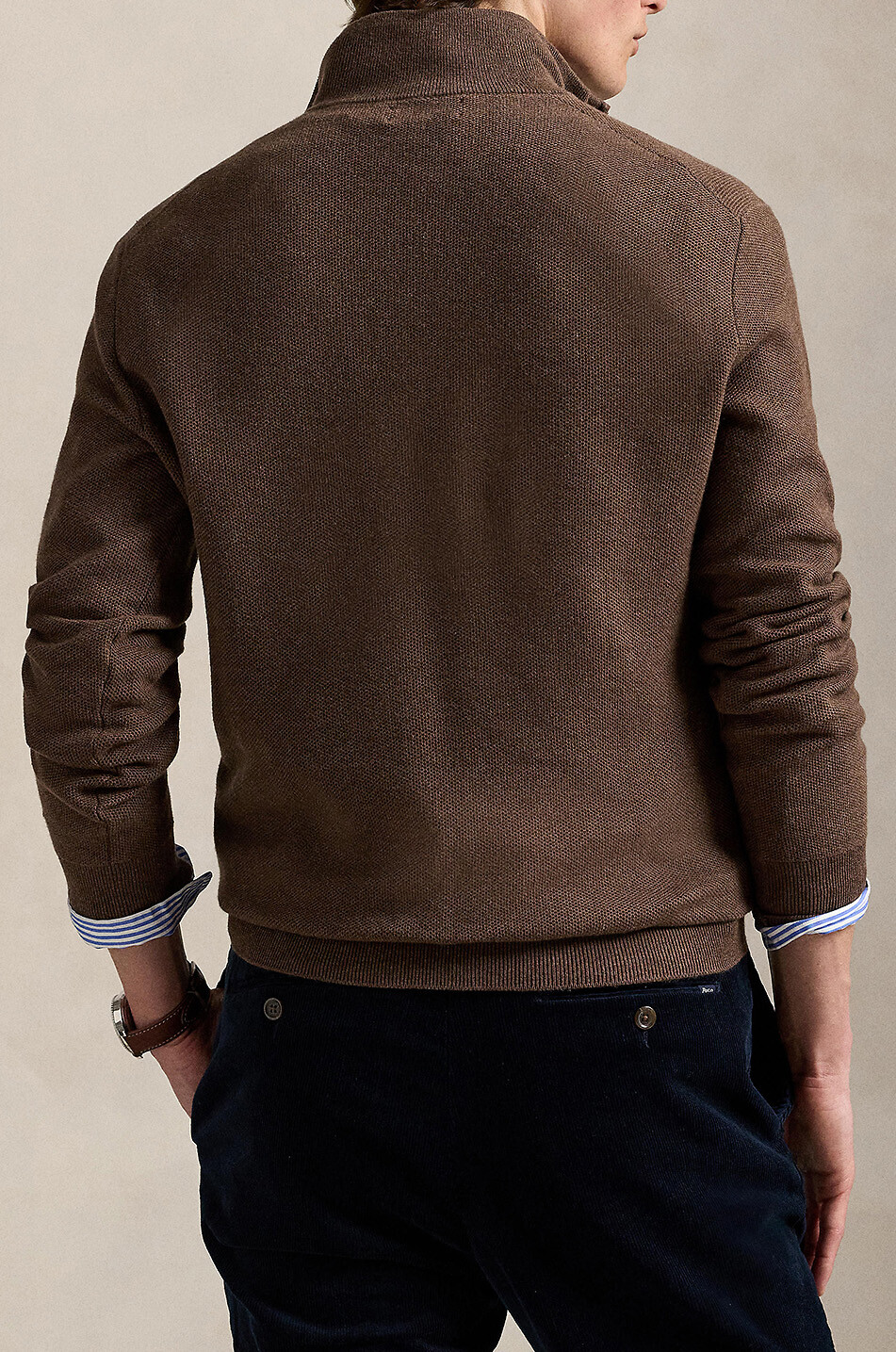 POLO RALPH LAUREN Pony piqué knit half-zip stand-up collar jumper Men BROWN 3