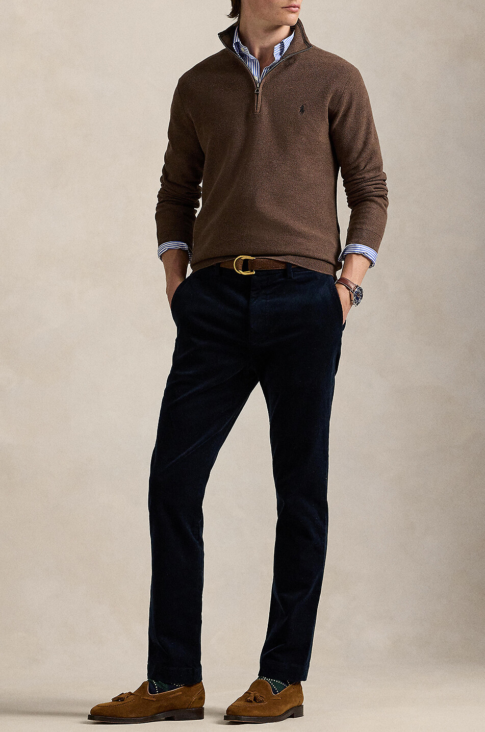 POLO RALPH LAUREN Pony piqué knit half-zip stand-up collar jumper Men BROWN 4