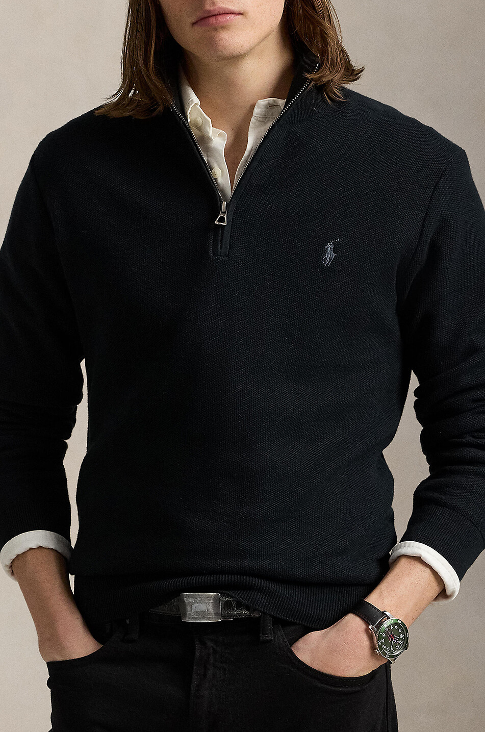 POLO RALPH LAUREN Pull en maille piquée à col montant zippé Pony Homme NOIR 3