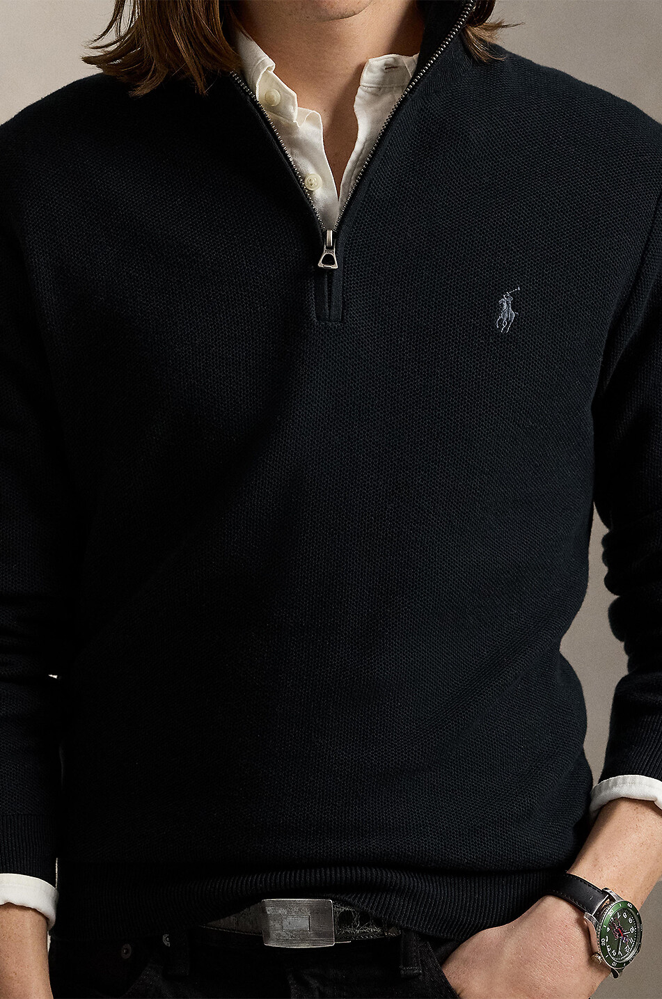 POLO RALPH LAUREN Pull en maille piquée à col montant zippé Pony Homme NOIR 5