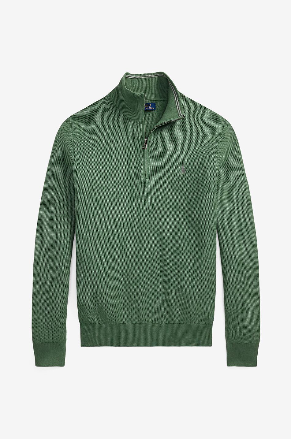 Pony piqué knit half-zip stand-up collar jumper