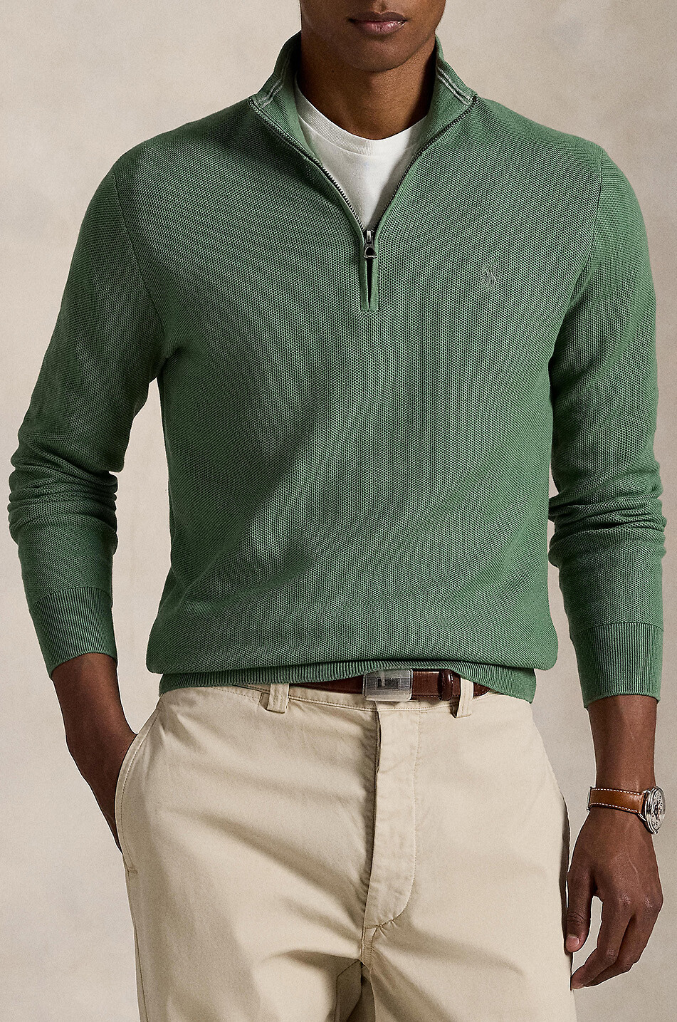 POLO RALPH LAUREN Pony piqué knit half-zip stand-up collar jumper Men GREEN 2