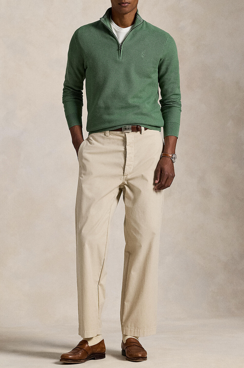 POLO RALPH LAUREN Pony piqué knit half-zip stand-up collar jumper Men GREEN 4