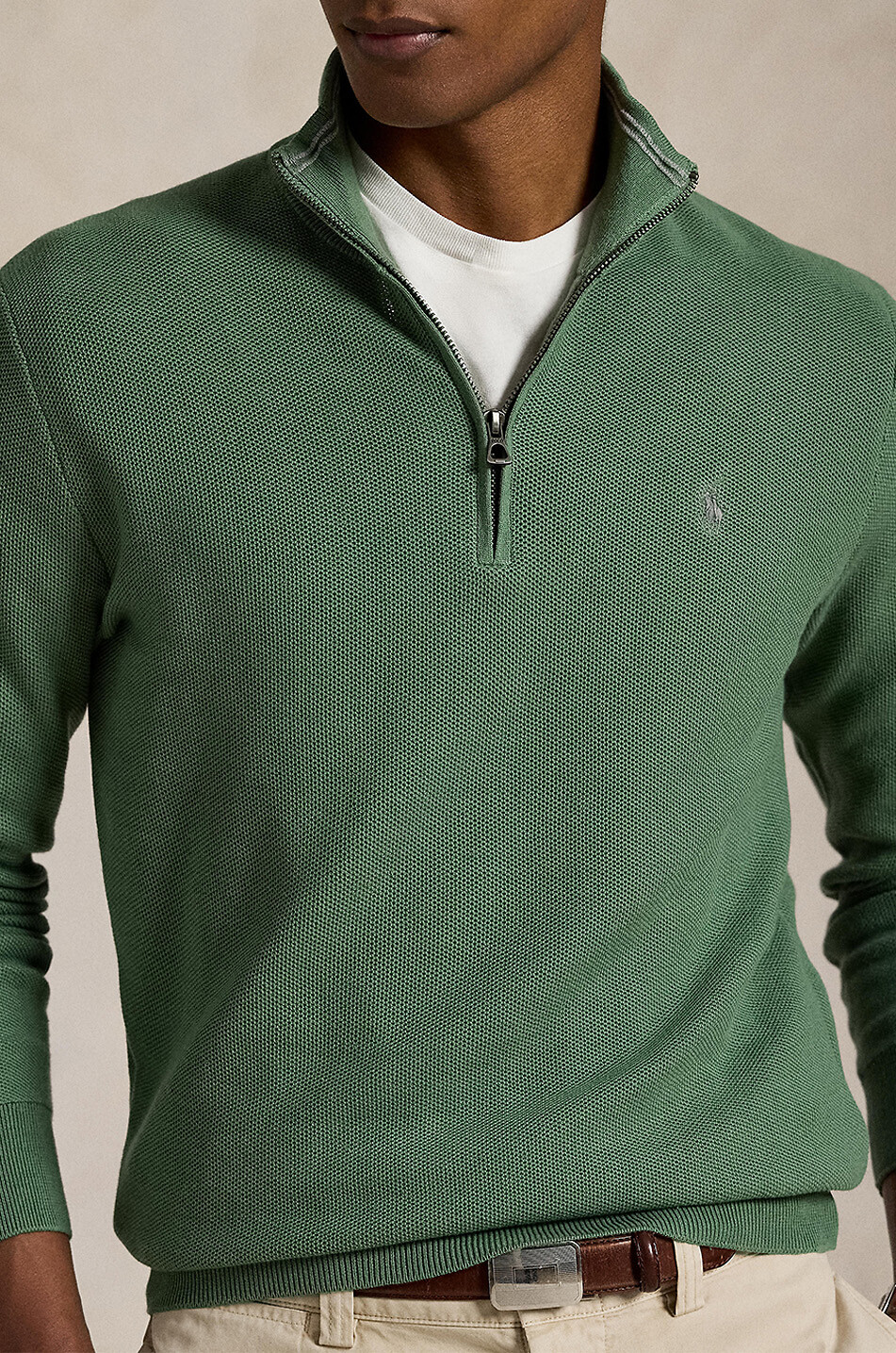POLO RALPH LAUREN Pony piqué knit half-zip stand-up collar jumper Men GREEN 5