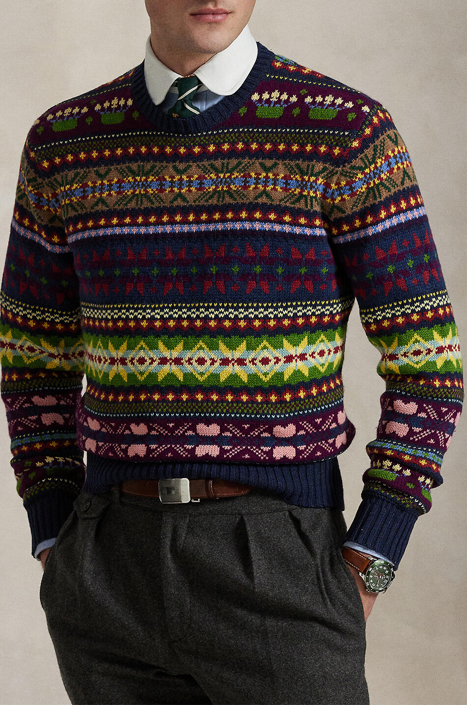 POLO RALPH LAUREN Fair Isle cotton blend jacquard jumper Men DARK BLUE 2