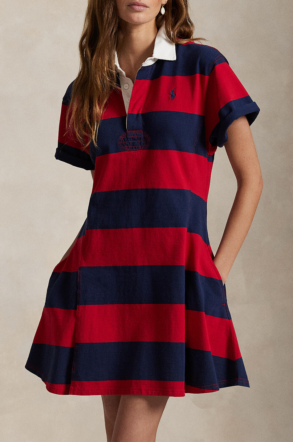 POLO RALPH LAUREN Rugby fit-and-flare striped jersey mini dress Women MULTI COLOURED 5