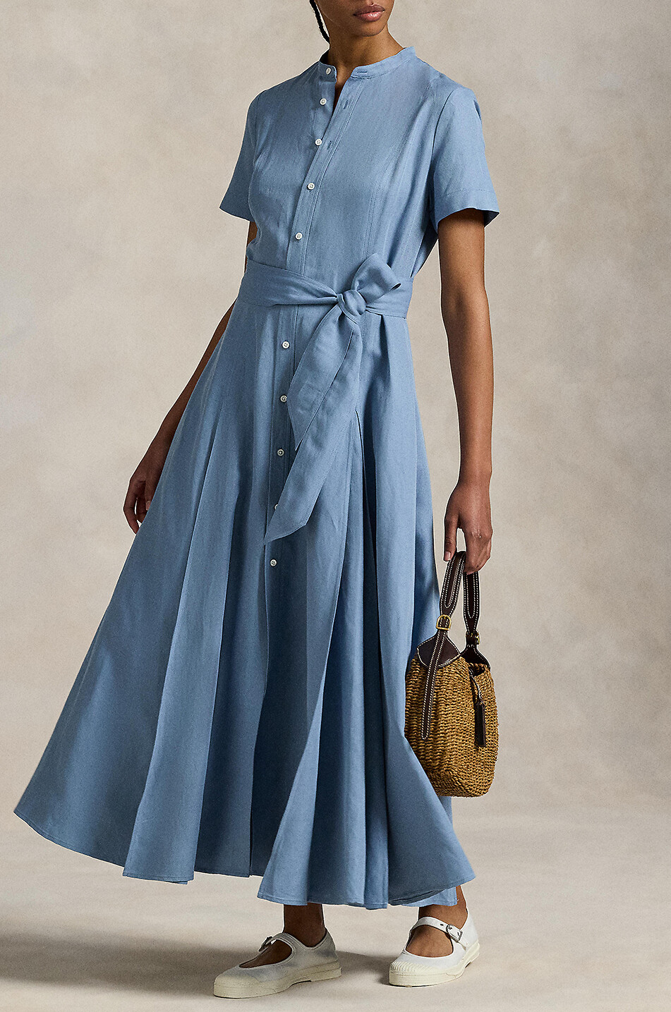 POLO RALPH LAUREN Silk blend A-line midi shirt dress Women LIGHT BLUE 2