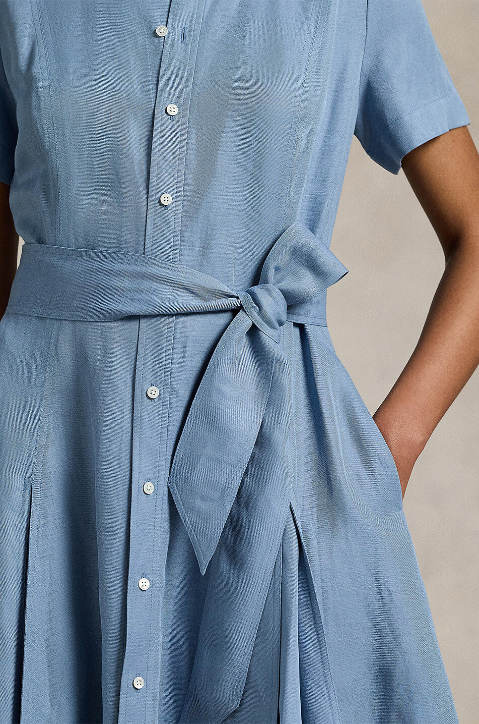 POLO RALPH LAUREN Silk blend A-line midi shirt dress Women LIGHT BLUE 4