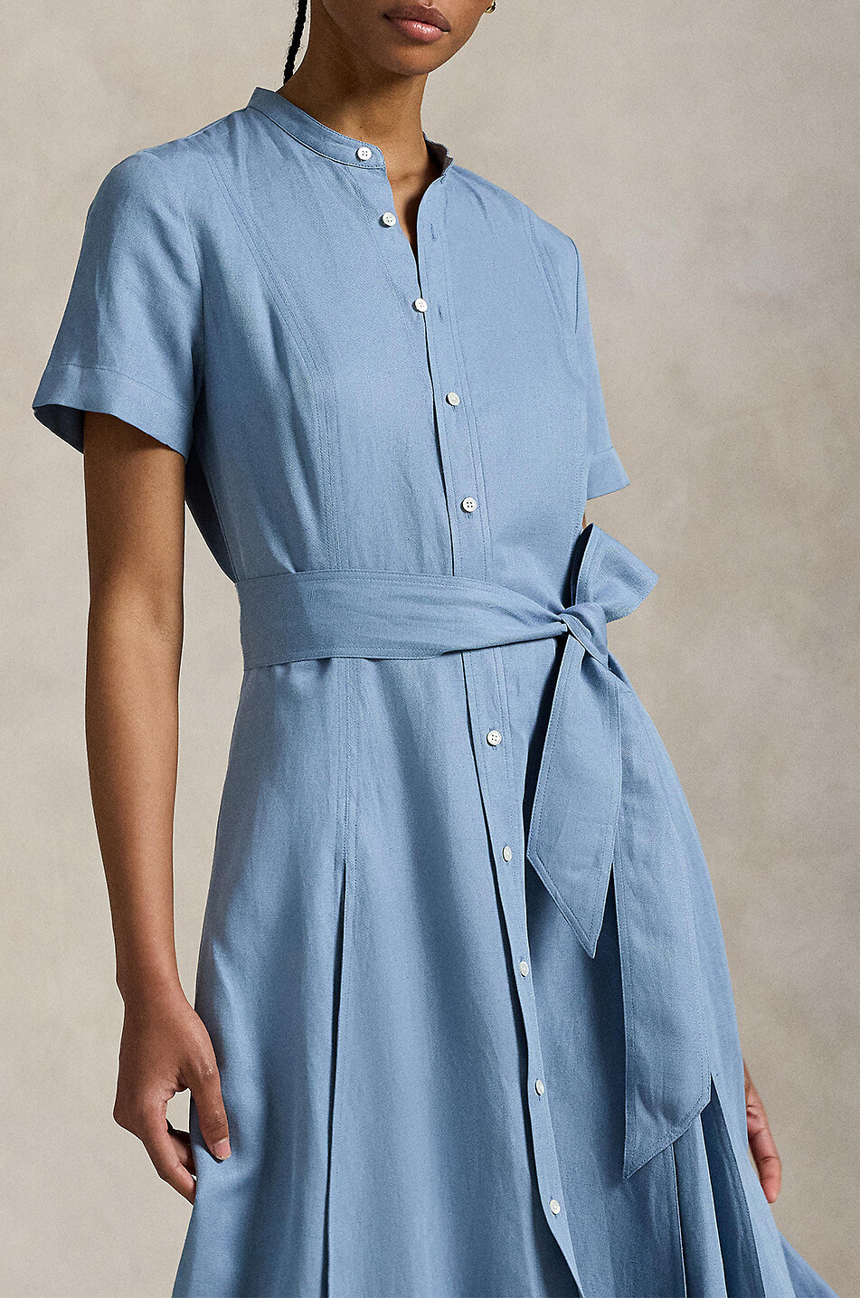 POLO RALPH LAUREN Silk blend A-line midi shirt dress Women LIGHT BLUE 5