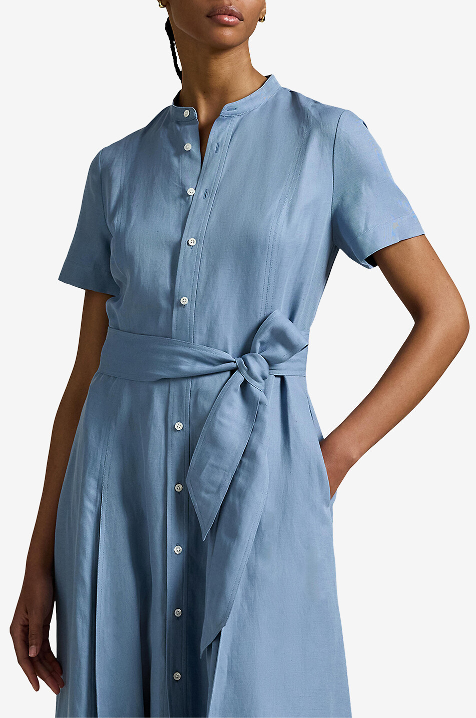 POLO RALPH LAUREN Silk blend A-line midi shirt dress Women LIGHT BLUE 6