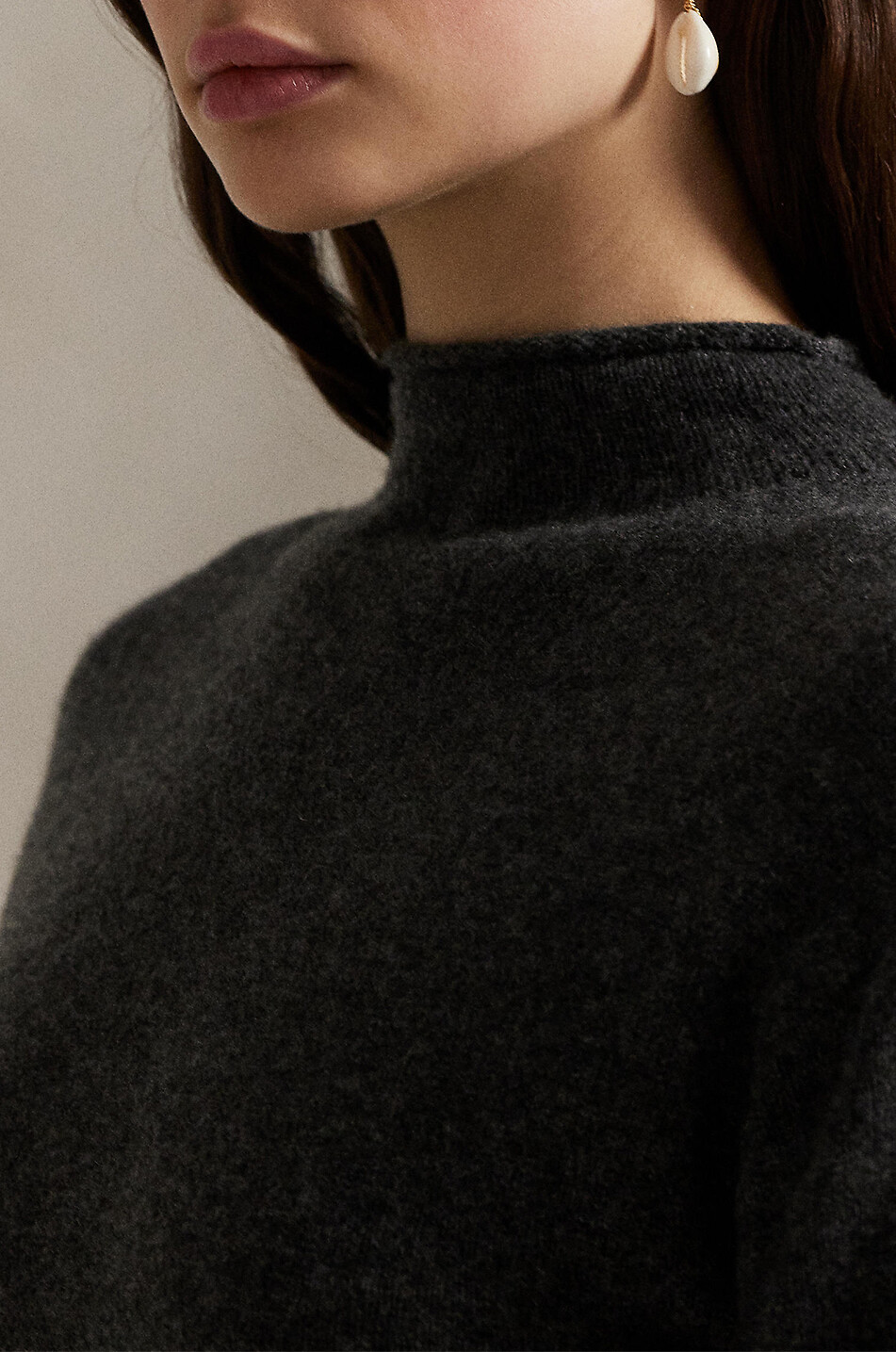 POLO RALPH LAUREN Funnel neck mini knit dress in cashmere Women DARK GREY 4