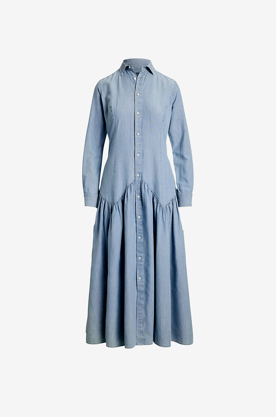 POLO RALPH LAUREN Long drop-waist chambray shirt dress Women LIGHT BLUE 1