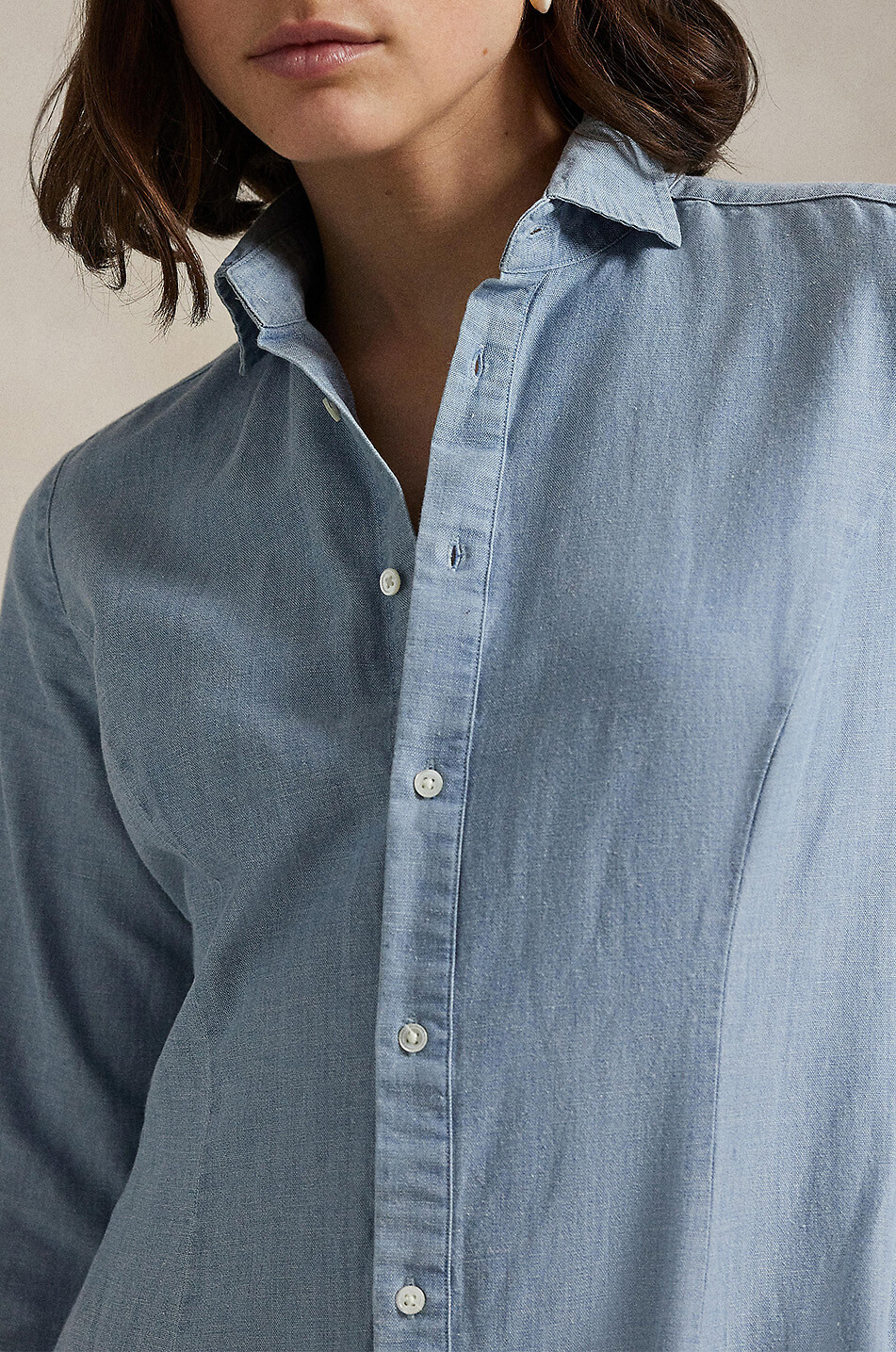 Long drop-waist chambray shirt dress