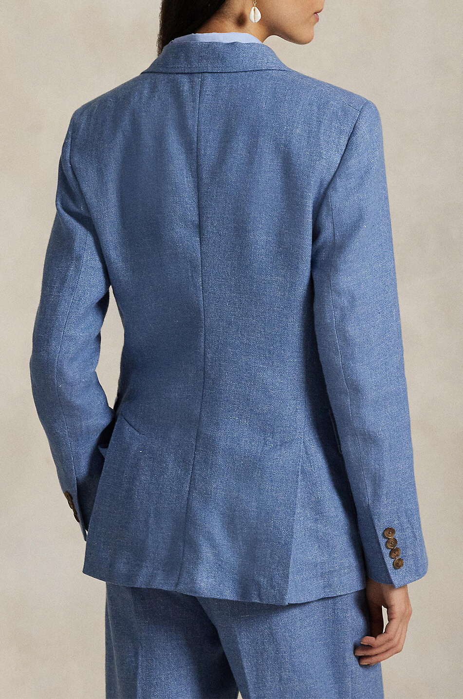 POLO RALPH LAUREN Einreihiger Baumwoll- und Leinentwill-Blazer Damen BLAU 3