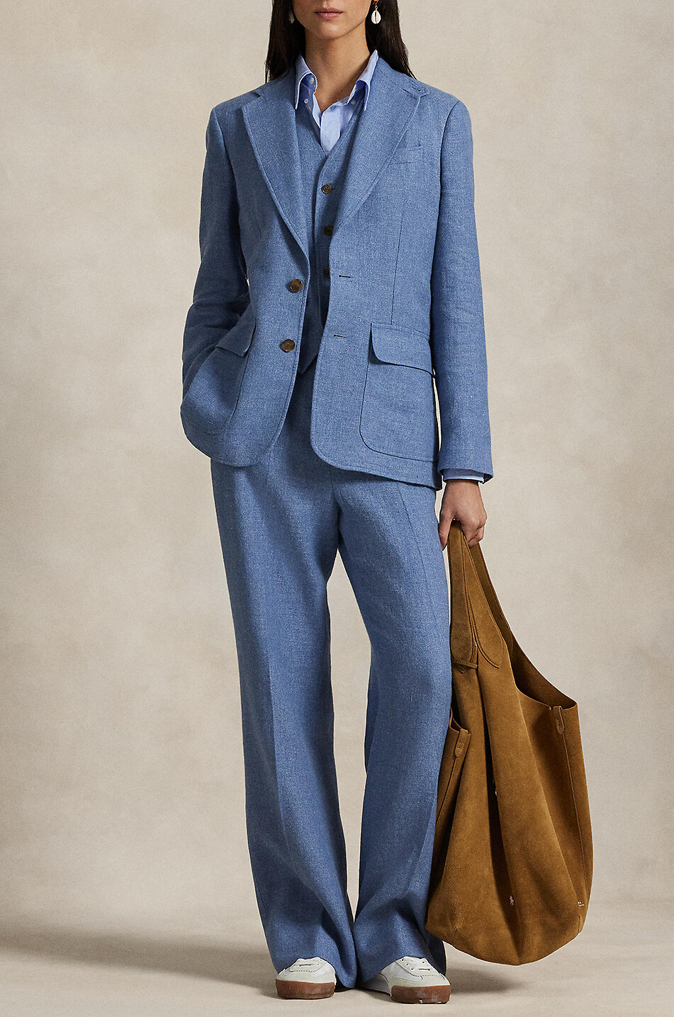 POLO RALPH LAUREN Einreihiger Baumwoll- und Leinentwill-Blazer Damen BLAU 4