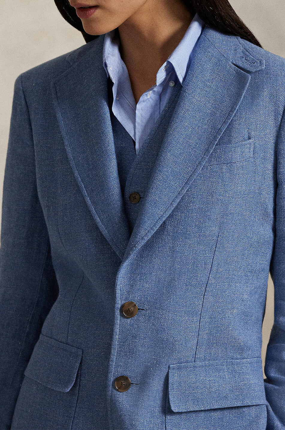 POLO RALPH LAUREN Einreihiger Baumwoll- und Leinentwill-Blazer Damen BLAU 6