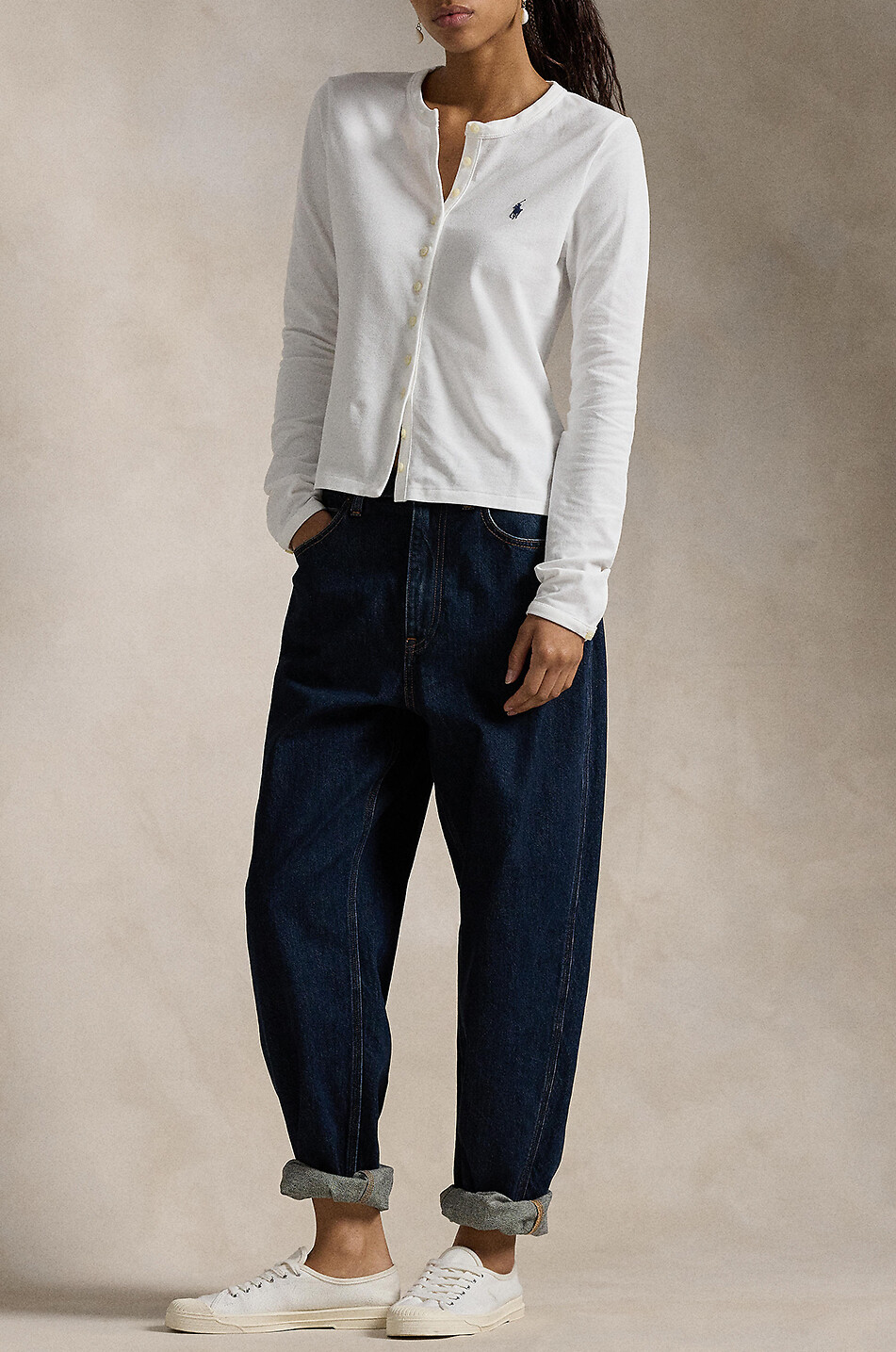 Cardigan slim en coton piqué à col rond Pony POLO RALPH LAUREN