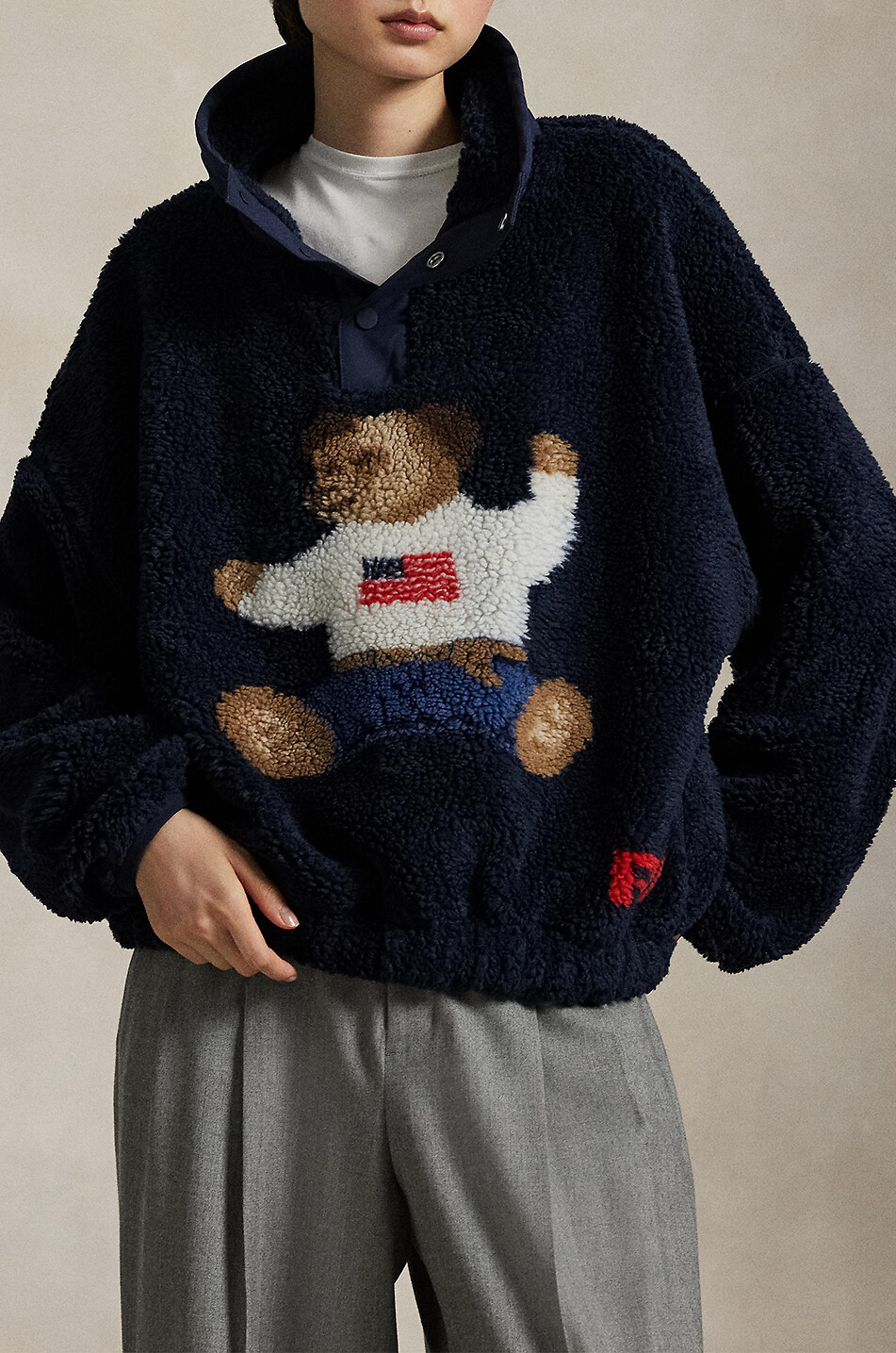 POLO RALPH LAUREN Polo Bear high-pile fleece mock neck sweatshirt Women DARK BLUE 2