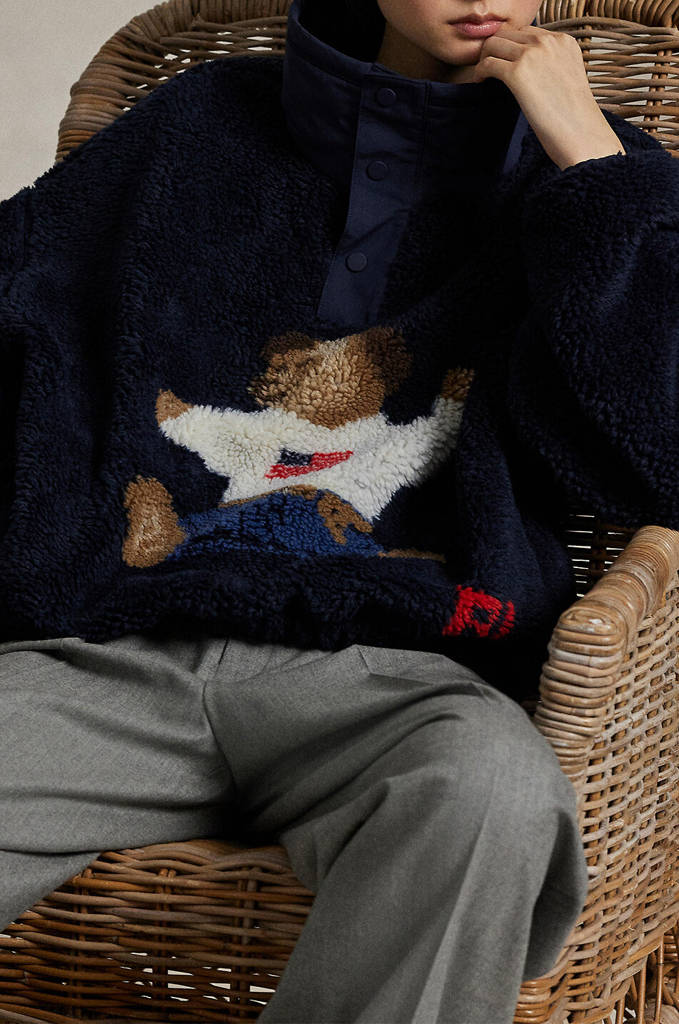 POLO RALPH LAUREN Polo Bear high-pile fleece mock neck sweatshirt Women DARK BLUE 10