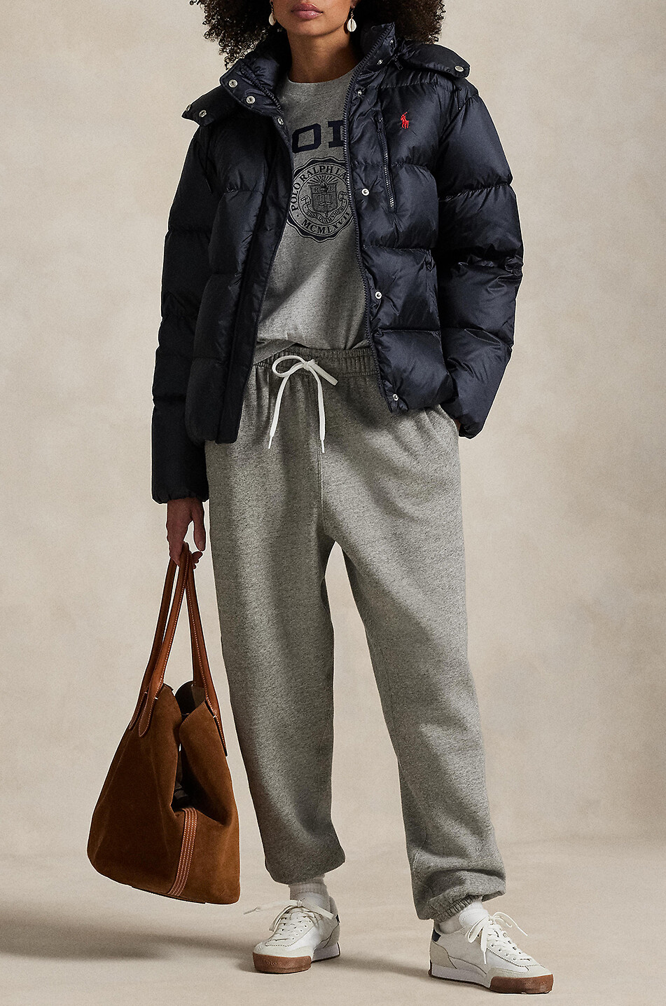 POLO RALPH LAUREN Wasserabweisende kurze Daunenjacke mit Kapuze Pony Damen DUNKELBLAU 4