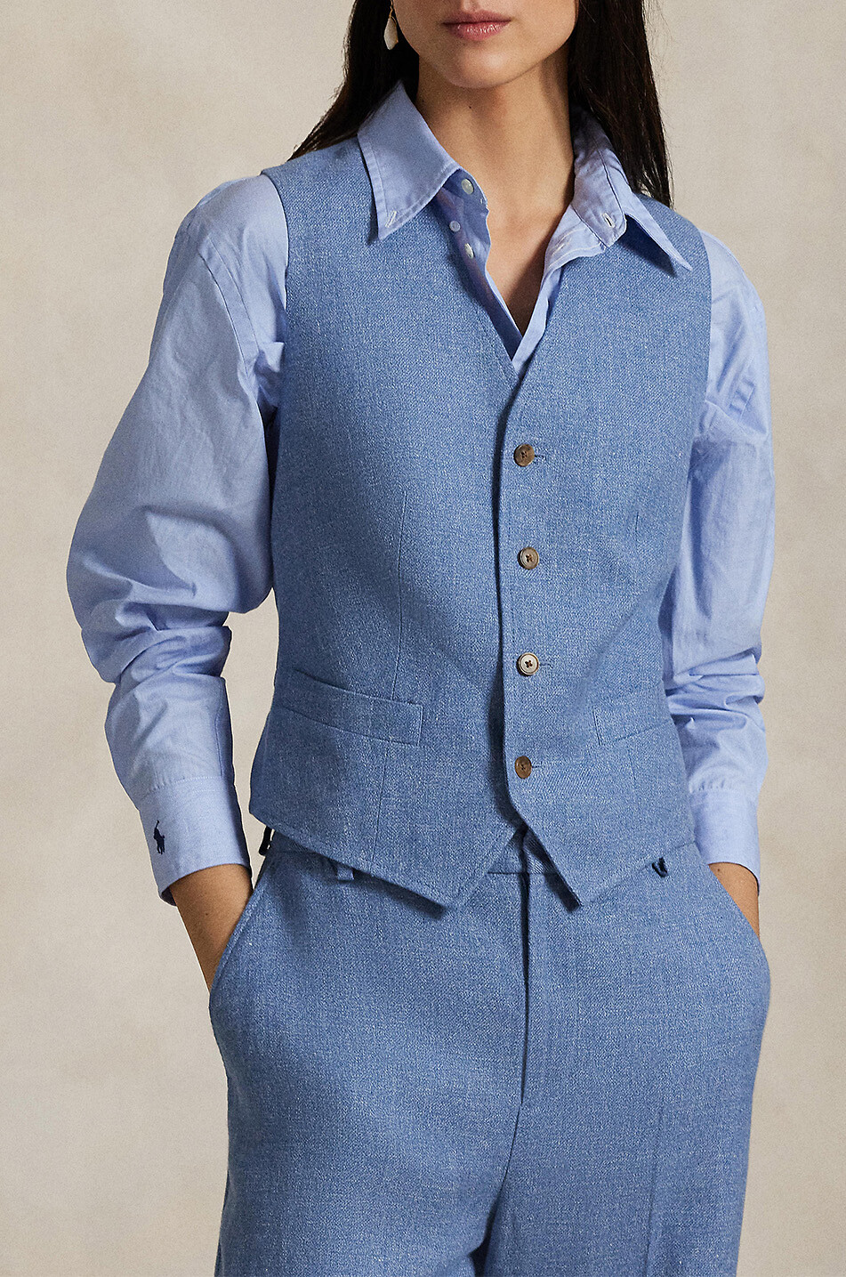 POLO RALPH LAUREN Weste aus Leinen und Baumwolle Damen BLAU 2