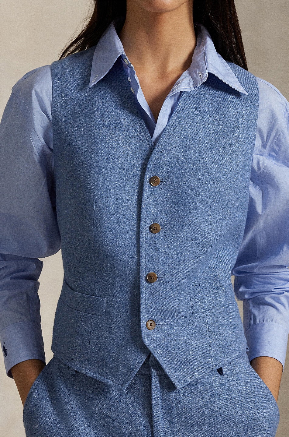 POLO RALPH LAUREN Weste aus Leinen und Baumwolle Damen BLAU 5