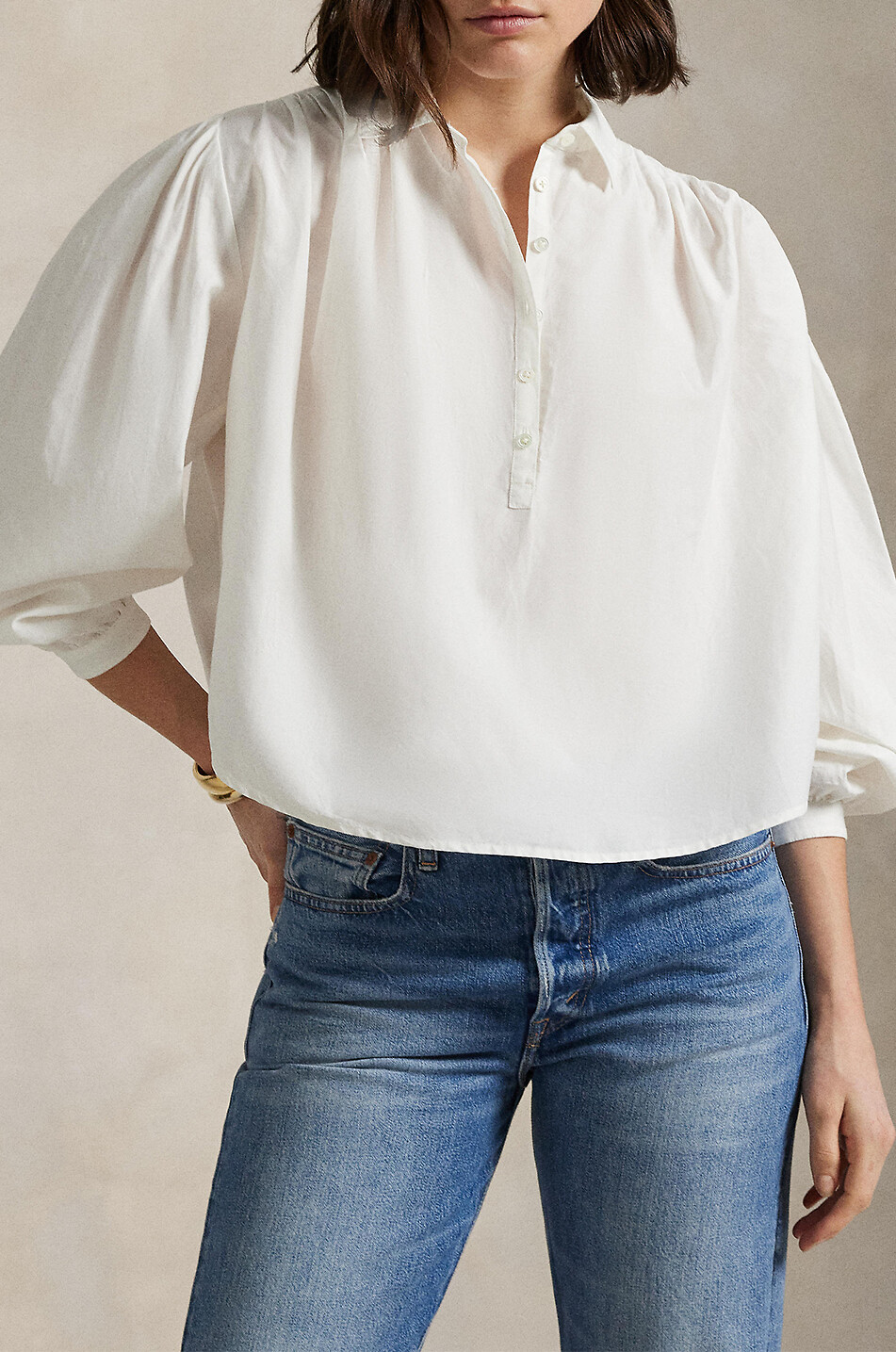 POLO RALPH LAUREN Blouse boxy en coton et soie Femme BLANC 2