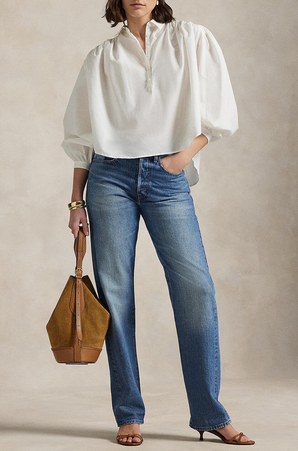 POLO RALPH LAUREN Blouse boxy en coton et soie Femme BLANC 4