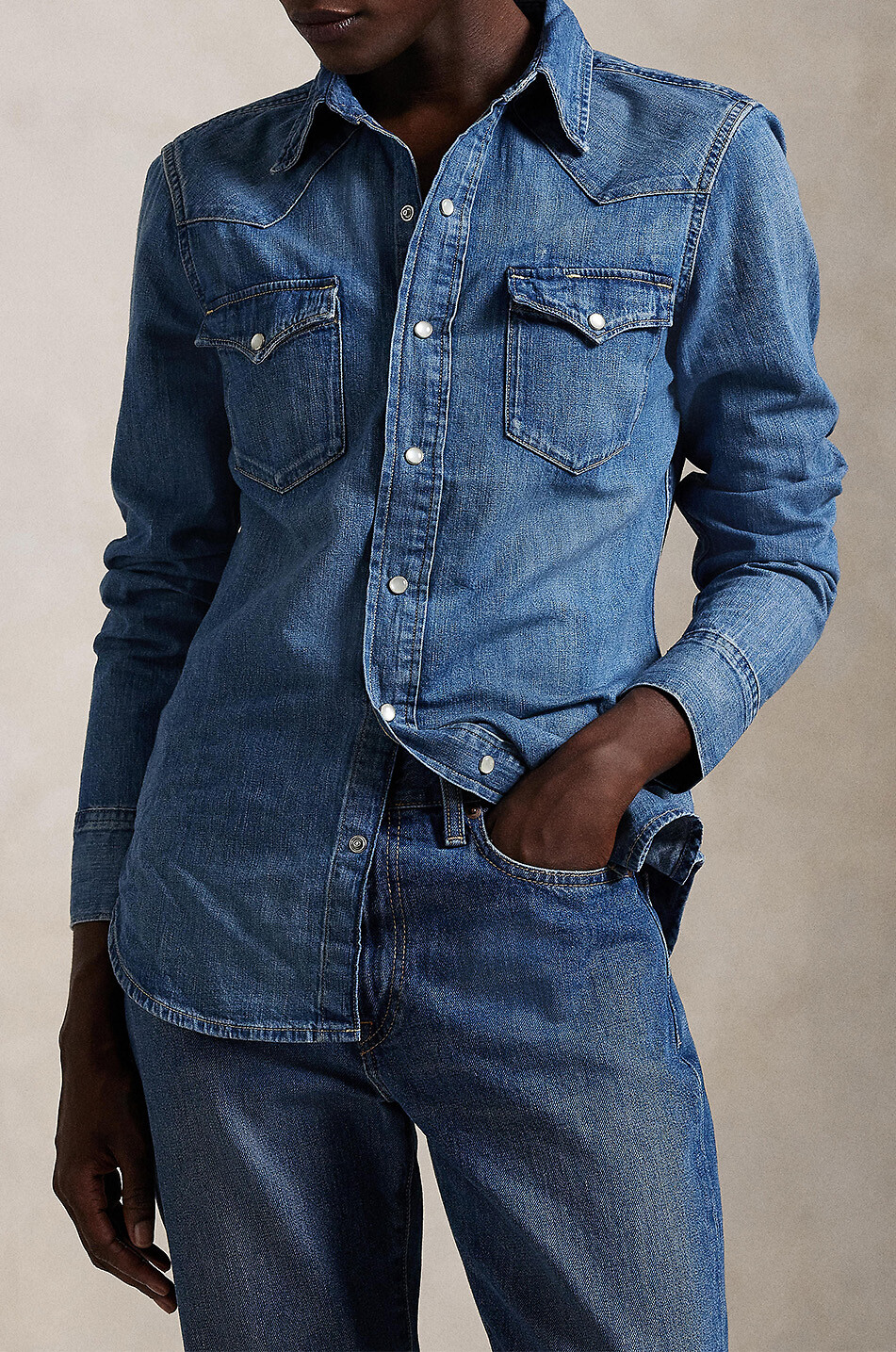 POLO RALPH LAUREN Tailliertes Jeanshemd Western Canaria Wash Damen BLAU 2