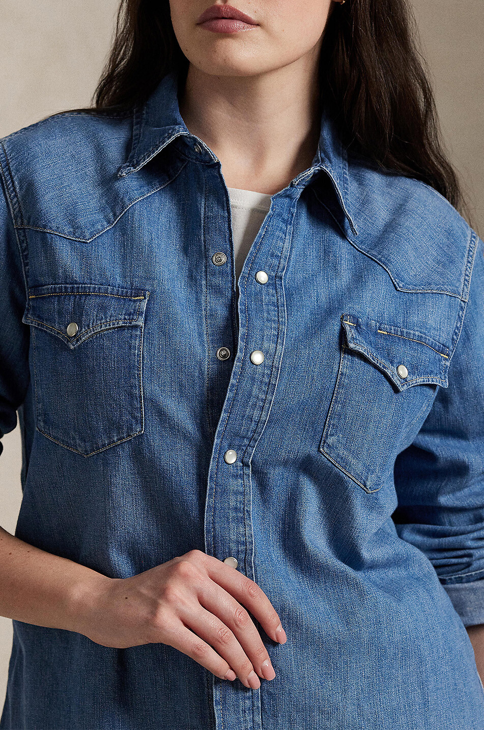 POLO RALPH LAUREN Tailliertes Jeanshemd Western Canaria Wash Damen BLAU 5