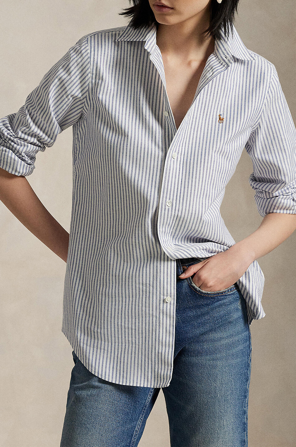 POLO RALPH LAUREN Pony striped slim fit Oxford shirt Women LIGHT BLUE 2