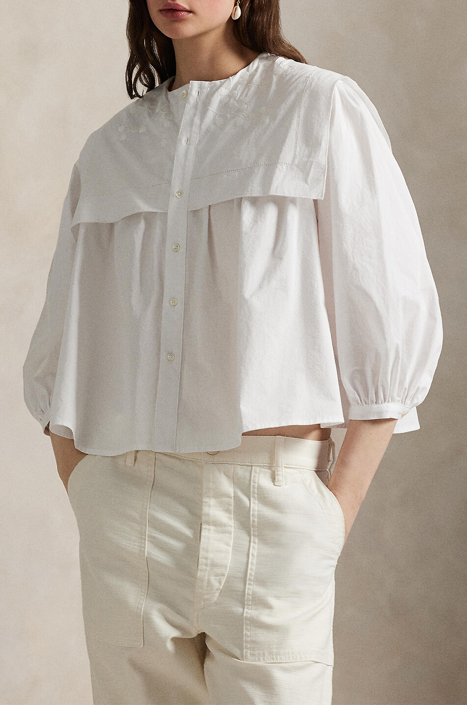 POLO RALPH LAUREN Boxy-Baumwollhemd mit besticktem Pattenlatz Damen WEISS 2