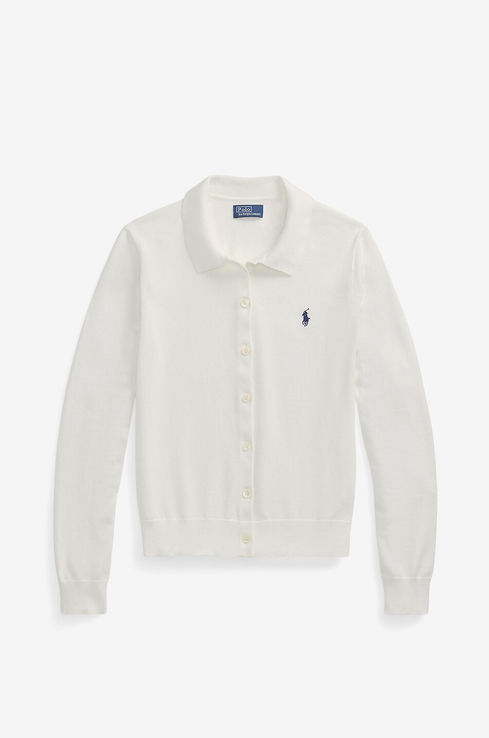 POLO RALPH LAUREN Cardigan fin en coton à col polo Pony Femme BLANC 1