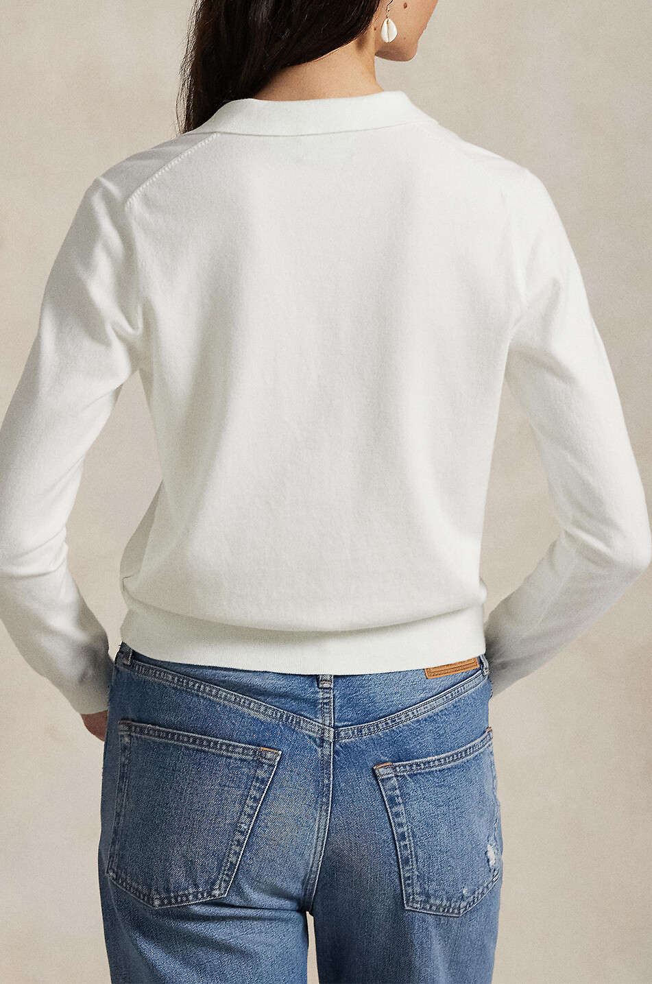 POLO RALPH LAUREN Cardigan fin en coton à col polo Pony Femme BLANC 3